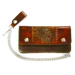 AT401-125  8" Antique Finish Trucker Wallet- Indian Head