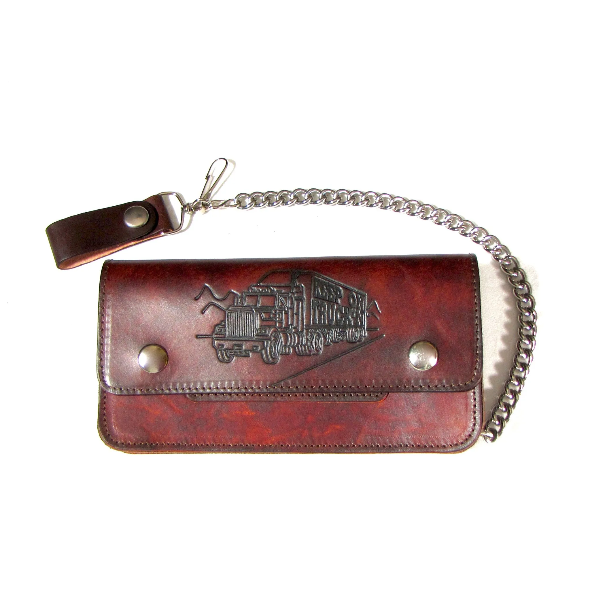 AT401-25  Antique Finish Trucker Wallet- Keep On Truckin'