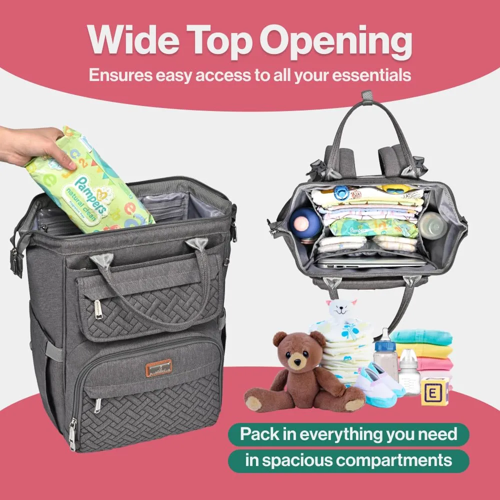 BabbleRoo Diaper Bag Backpack, Multifunction Large Bags with Changing Pad & Stroller Straps & Pacifier Case, Unisex Stylish Travel Back Pack Nappy Changing Bag for Moms Dads (Dark Gray) U1
