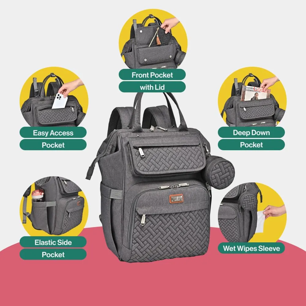 BabbleRoo Diaper Bag Backpack, Multifunction Large Bags with Changing Pad & Stroller Straps & Pacifier Case, Unisex Stylish Travel Back Pack Nappy Changing Bag for Moms Dads (Dark Gray) U1