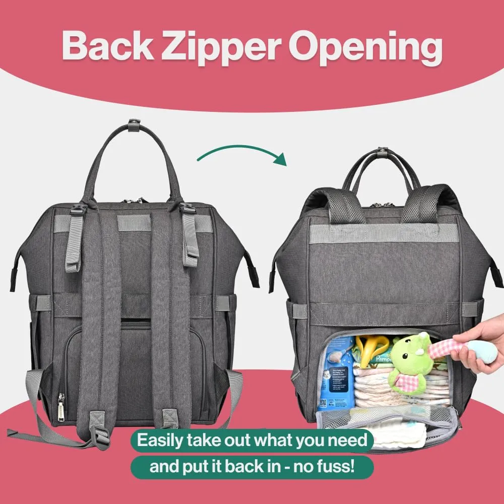 BabbleRoo Diaper Bag Backpack, Multifunction Large Bags with Changing Pad & Stroller Straps & Pacifier Case, Unisex Stylish Travel Back Pack Nappy Changing Bag for Moms Dads (Dark Gray) U1
