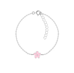 Baby and Children's Bracelet:  Sterling Silver Pink Flower Bracelet 13cm   Ext. (Copy)