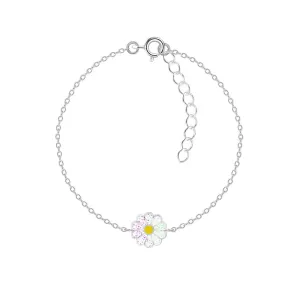 Baby and Children's Bracelet:  Sterling Silver White Daisy Bracelet 14cm   Ext.