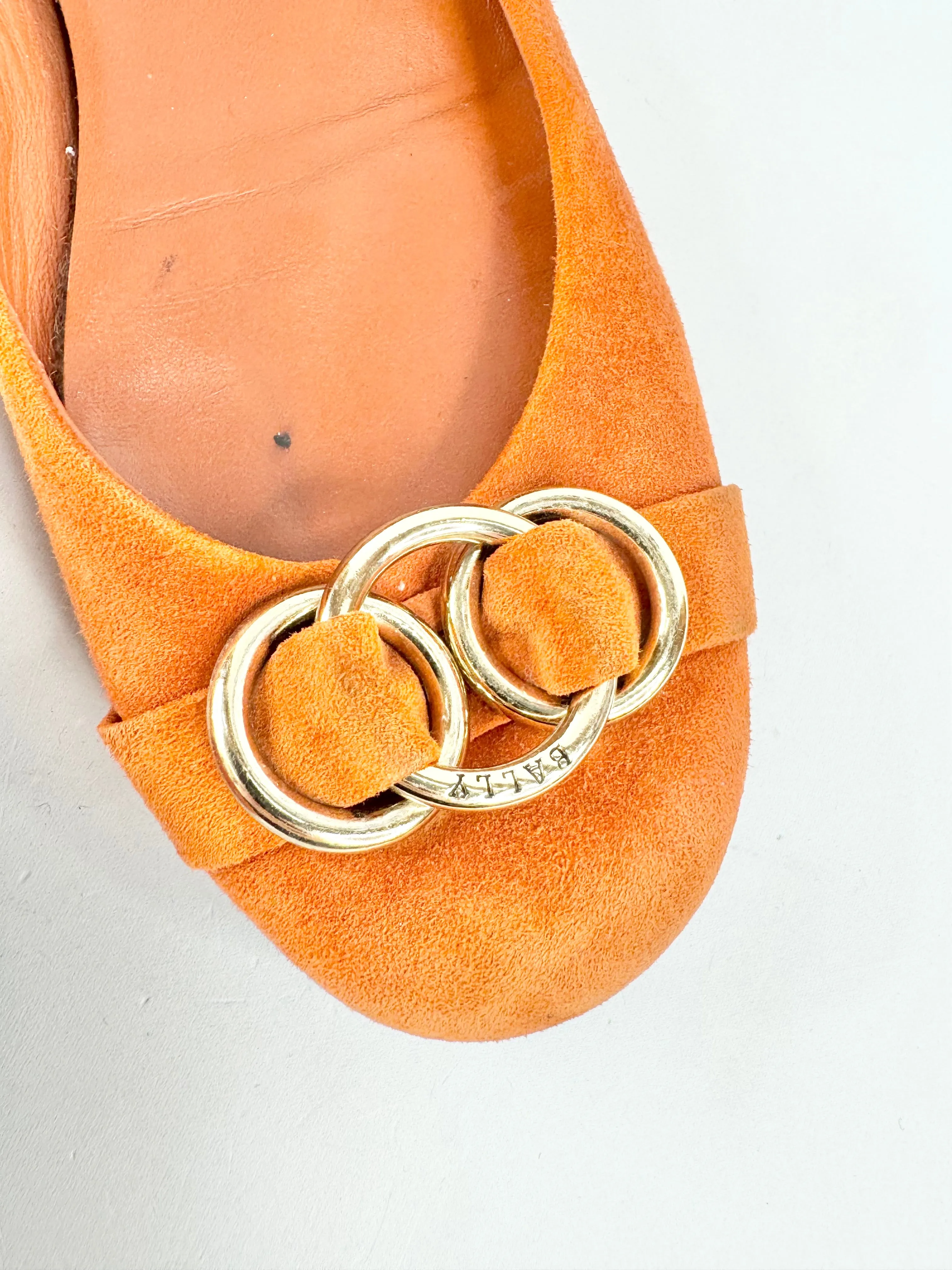 Bally 'Abbie' Burnt Orange Suede Ballet Flats - EU38