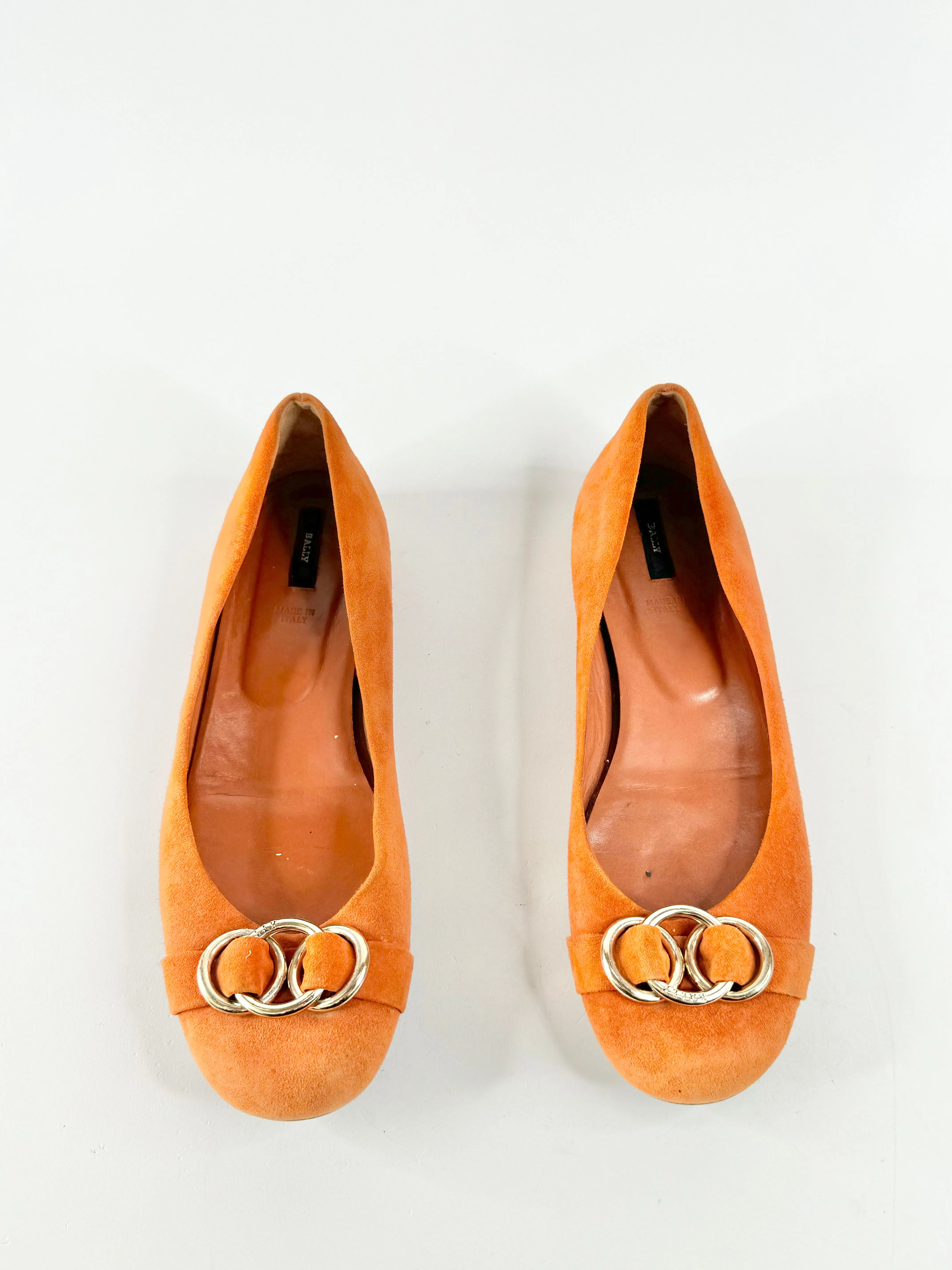 Bally 'Abbie' Burnt Orange Suede Ballet Flats - EU38