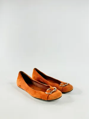 Bally 'Abbie' Burnt Orange Suede Ballet Flats - EU38
