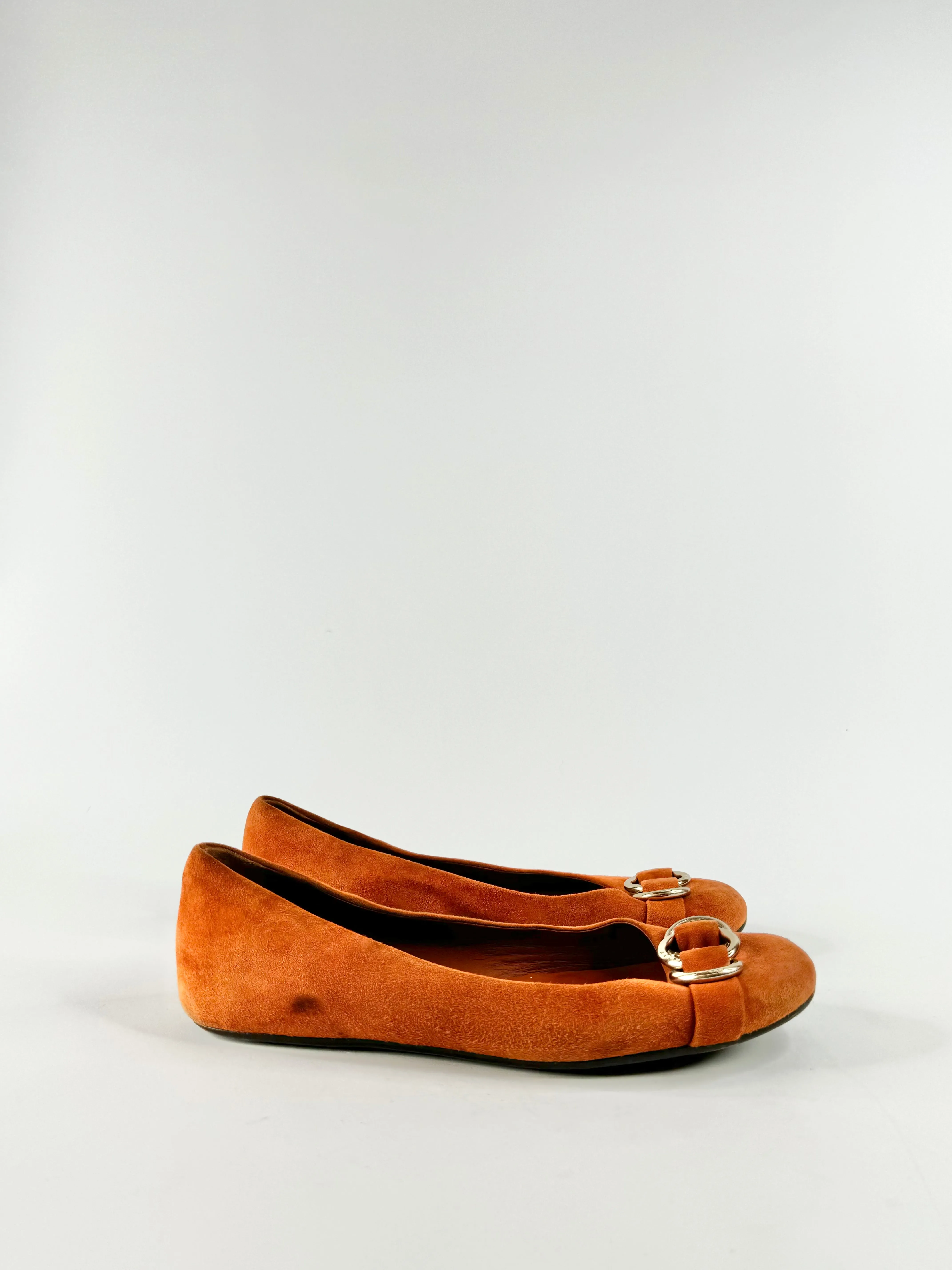 Bally 'Abbie' Burnt Orange Suede Ballet Flats - EU38