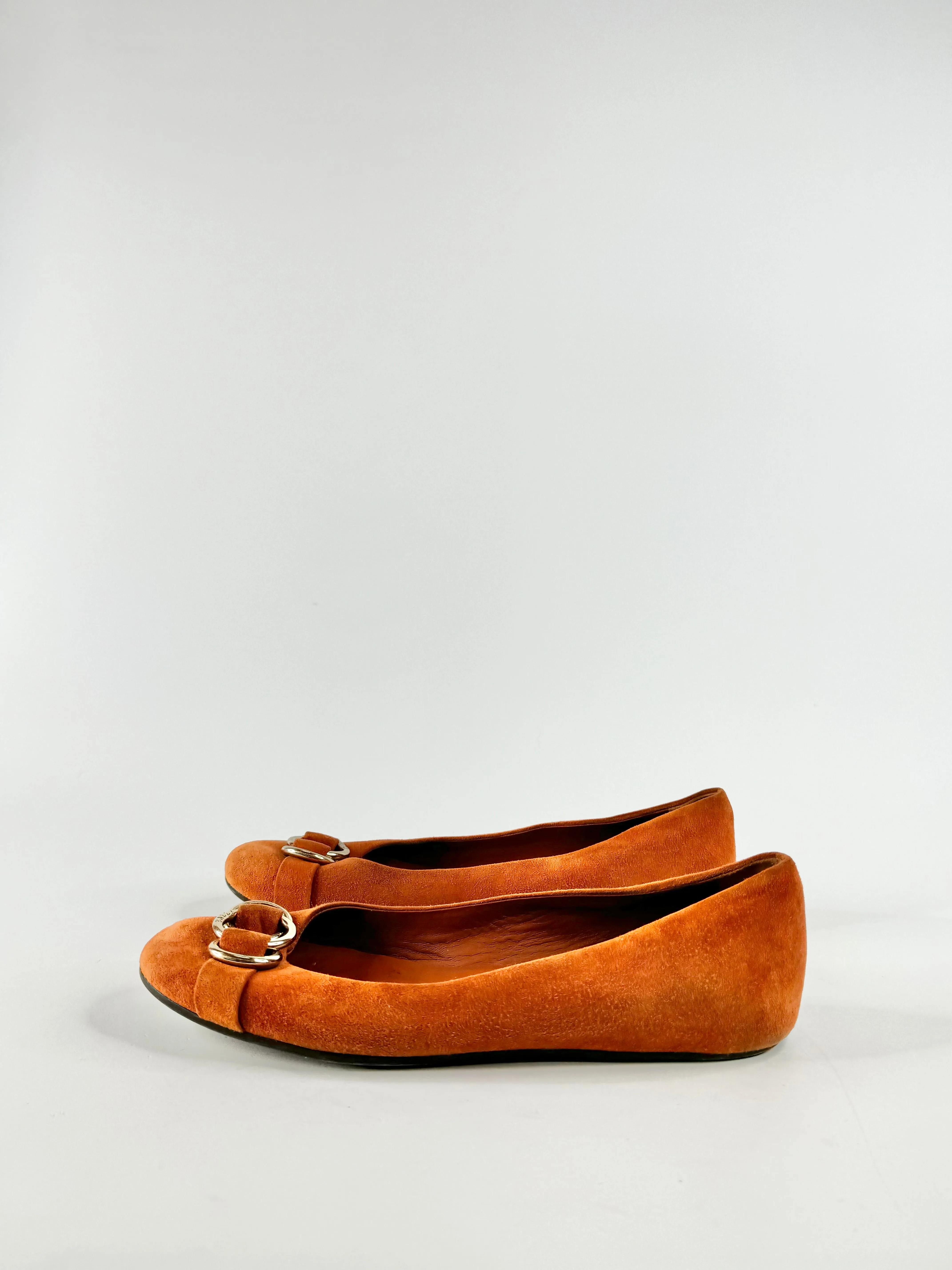 Bally 'Abbie' Burnt Orange Suede Ballet Flats - EU38