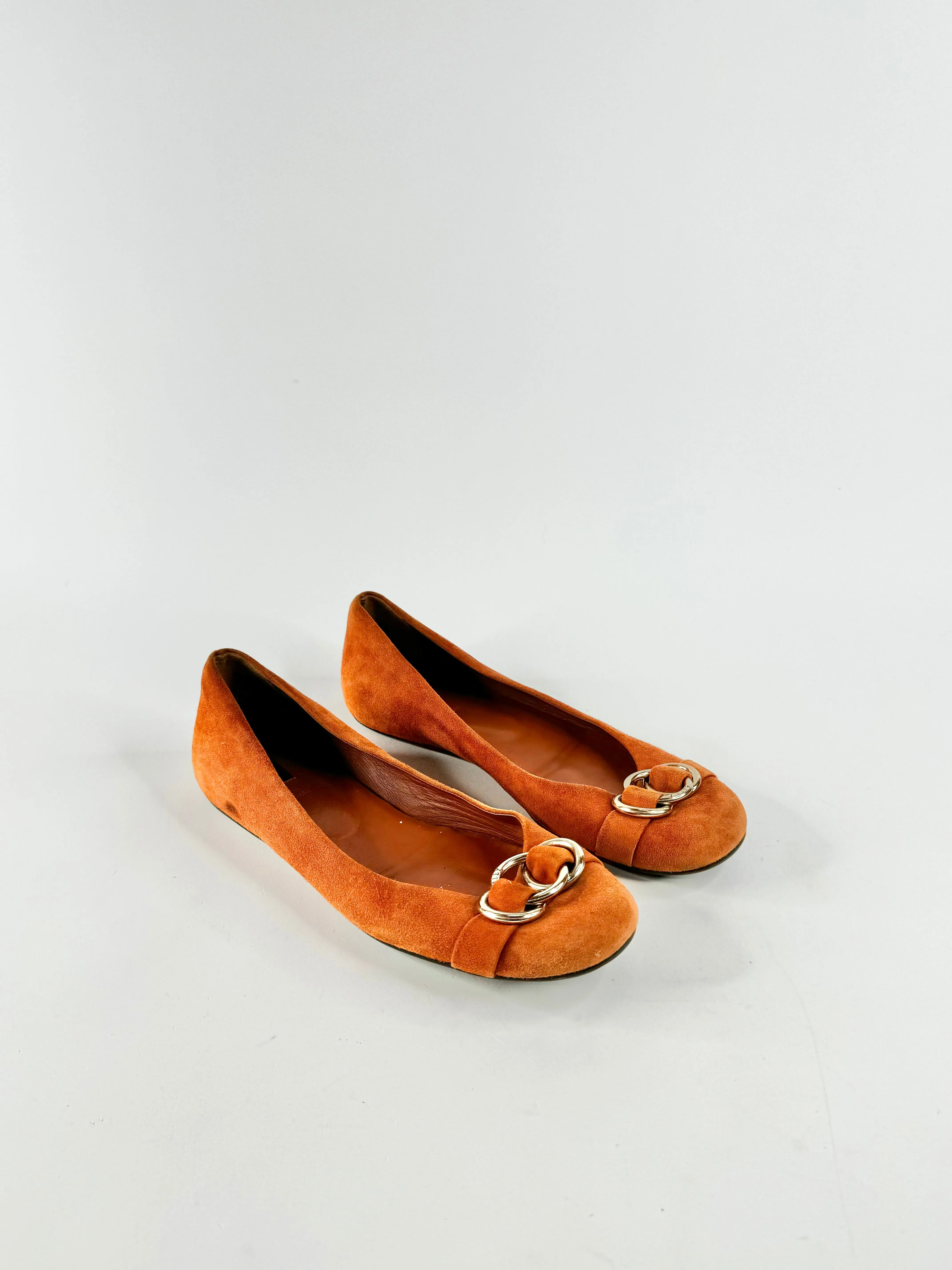 Bally 'Abbie' Burnt Orange Suede Ballet Flats - EU38