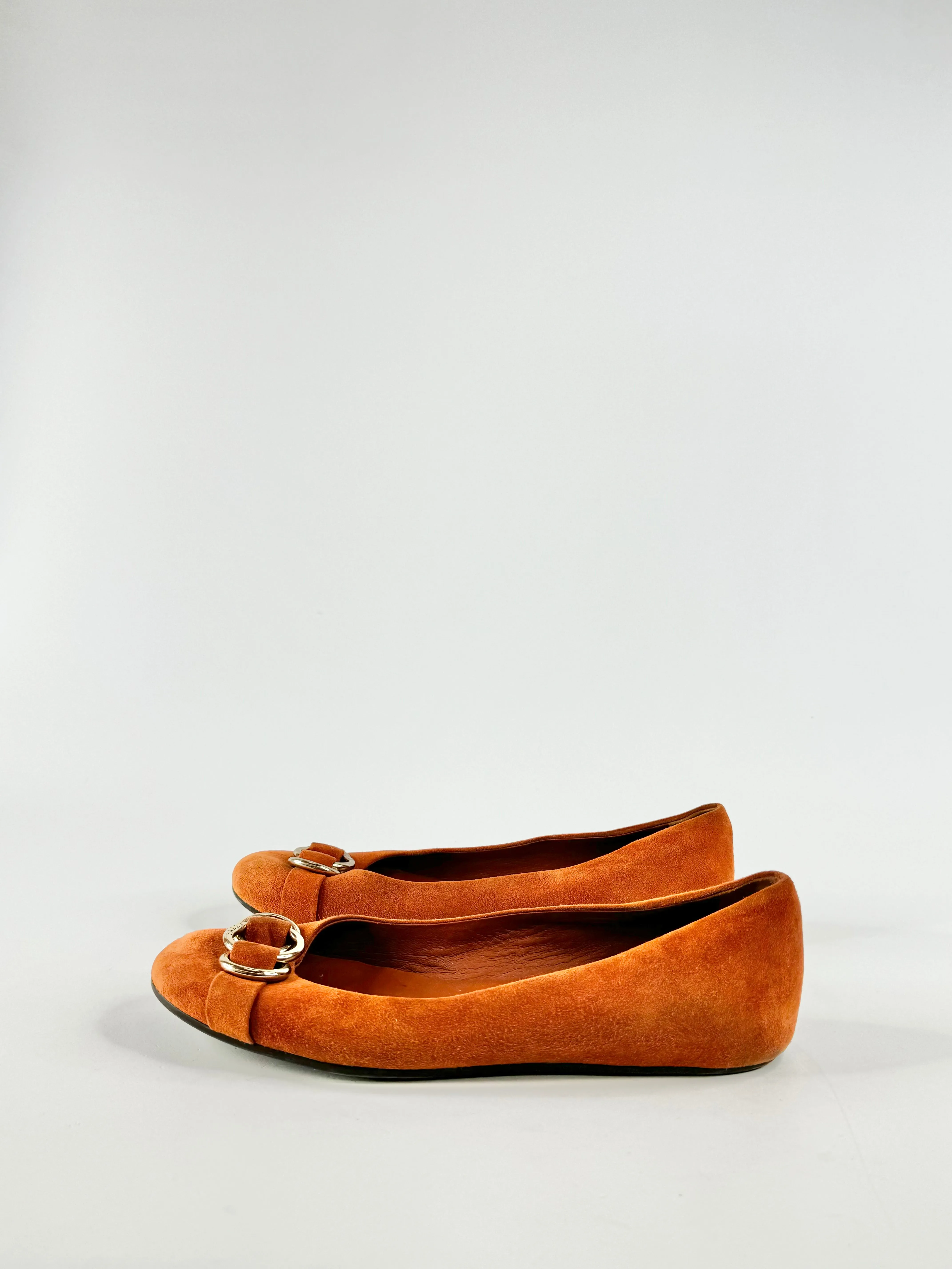 Bally 'Abbie' Burnt Orange Suede Ballet Flats - EU38