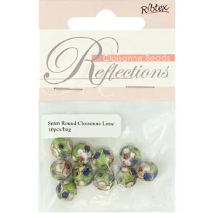 BEAD CLOISONNE ROUND 8MM LIME 10PCS