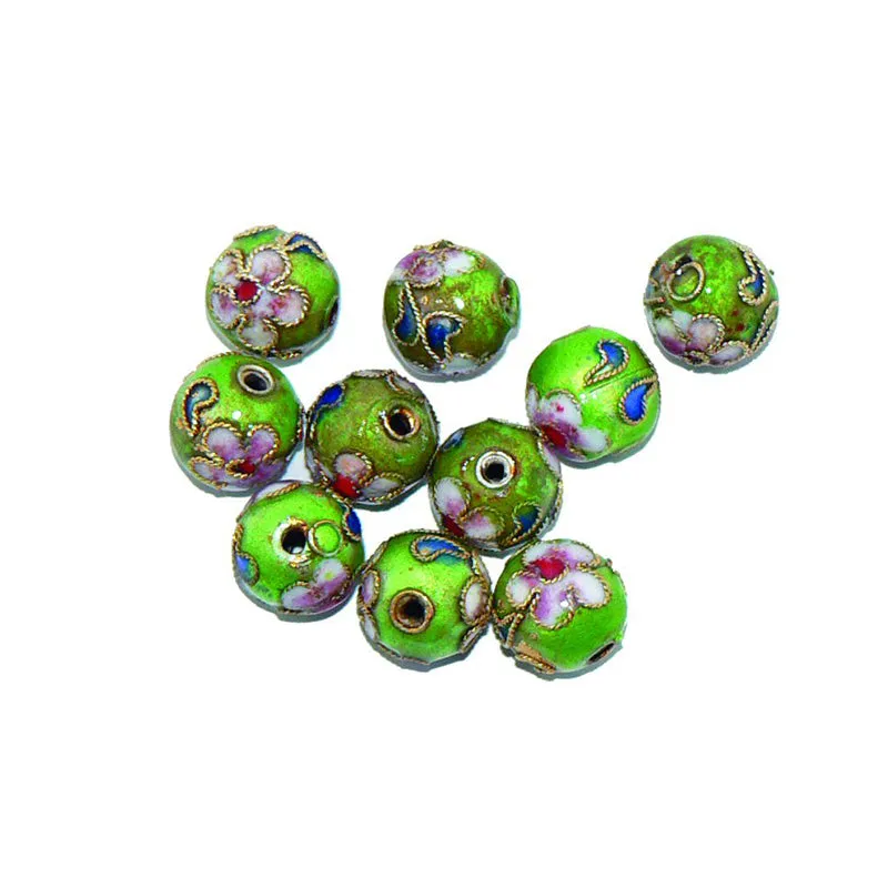 BEAD CLOISONNE ROUND 8MM LIME 10PCS