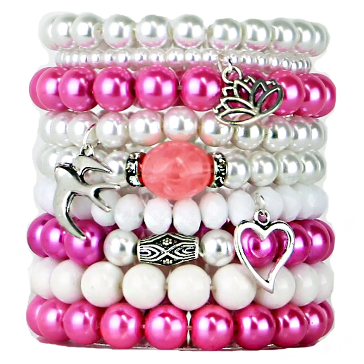 Beaded Bracelets Set of 9 Stretch Bracelets Bohemian Themed