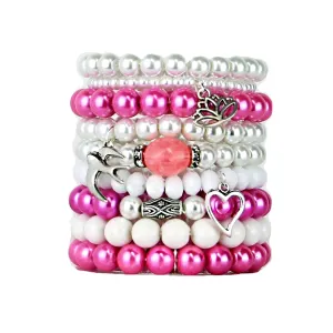 Beaded Bracelets Set of 9 Stretch Bracelets Bohemian Themed