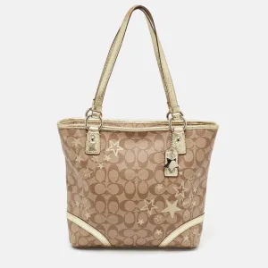 Beige/Gold Signature Coated Canvas and Leather Heritage Star Tote