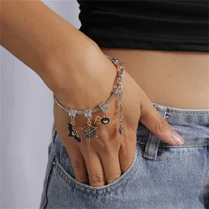 Black Enamel & Two Tone Bat Cobweb Spider Charm Bracelet
