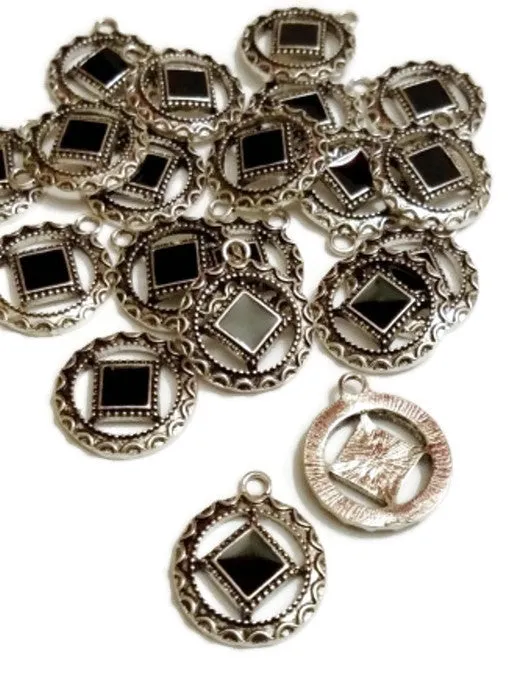 Black Enamel Antique SILVER Pendant Charms - NA