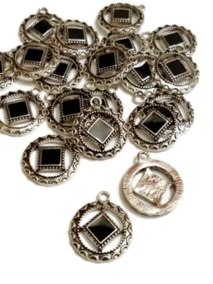 Black Enamel Antique SILVER Pendant Charms - NA