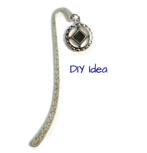 Black Enamel Antique SILVER Pendant Charms - NA