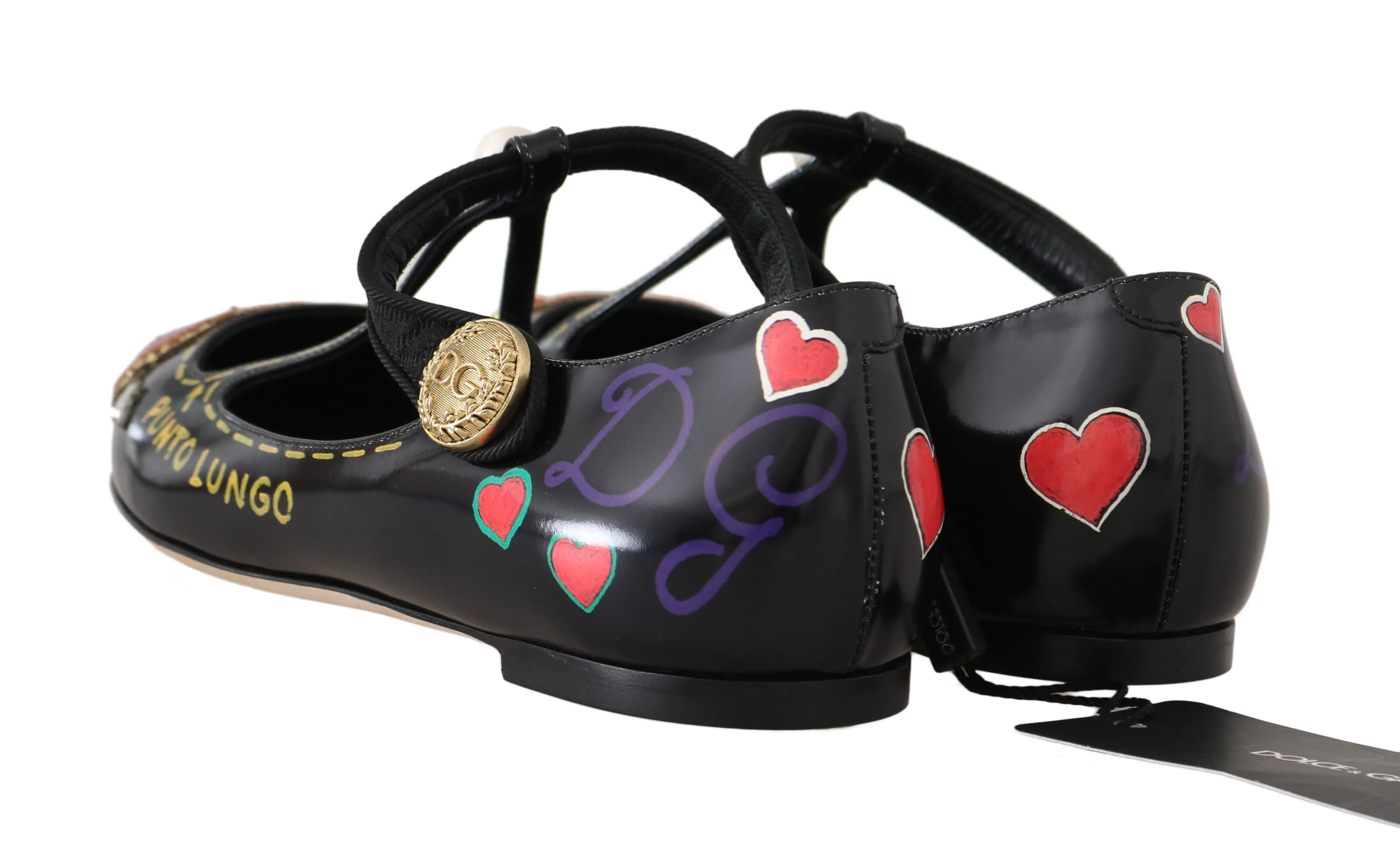 Black Leather Hand-paint Ballet Flats