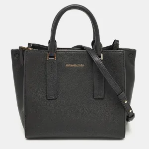 Black Leather Medium Alessa Satchel