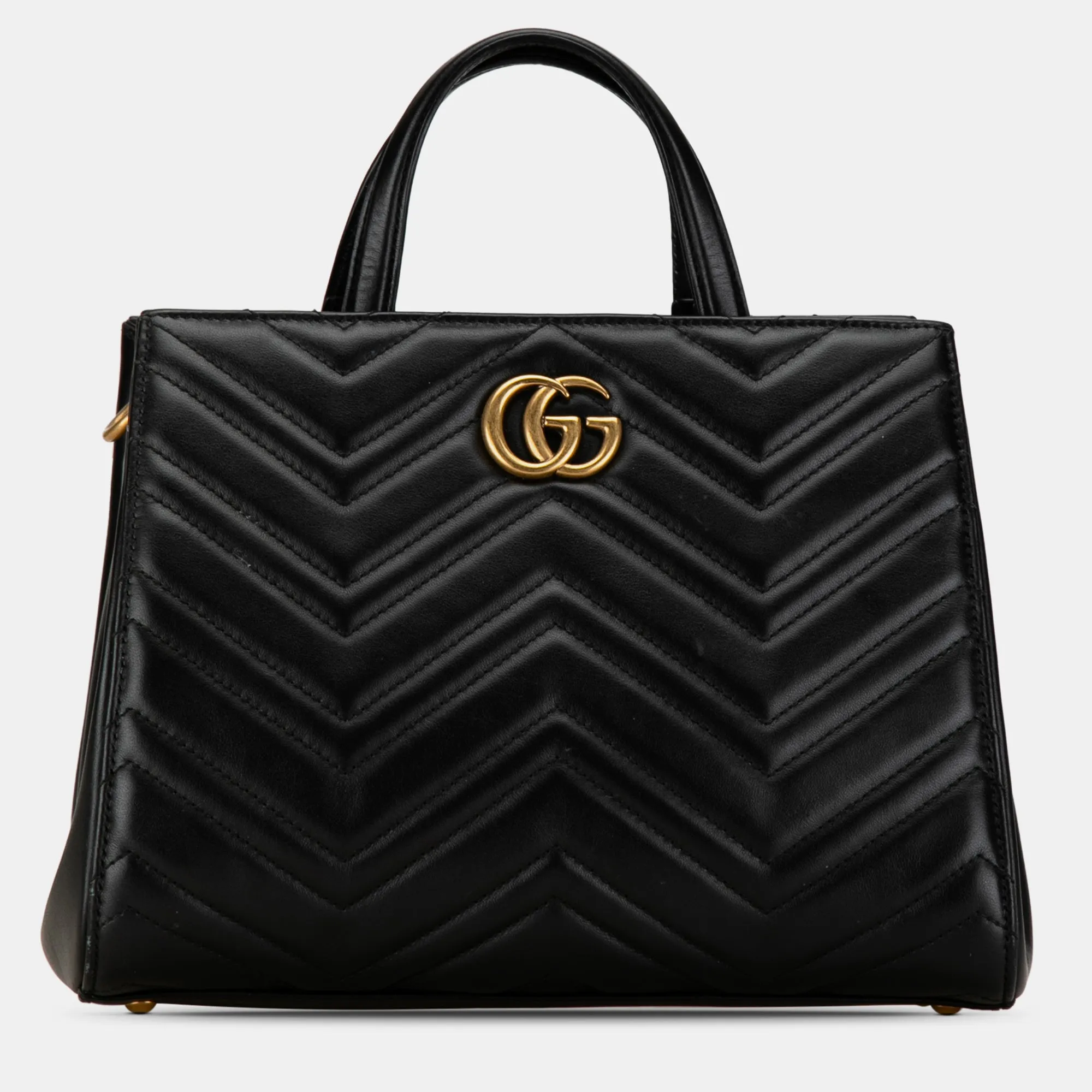 Black Leather Small GG Marmont Matelasse Tote Bag