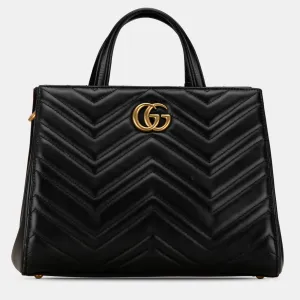 Black Leather Small GG Marmont Matelasse Tote Bag