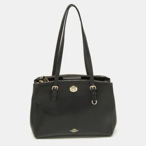 Black Leather Turnlock Carryall 29 Satchel