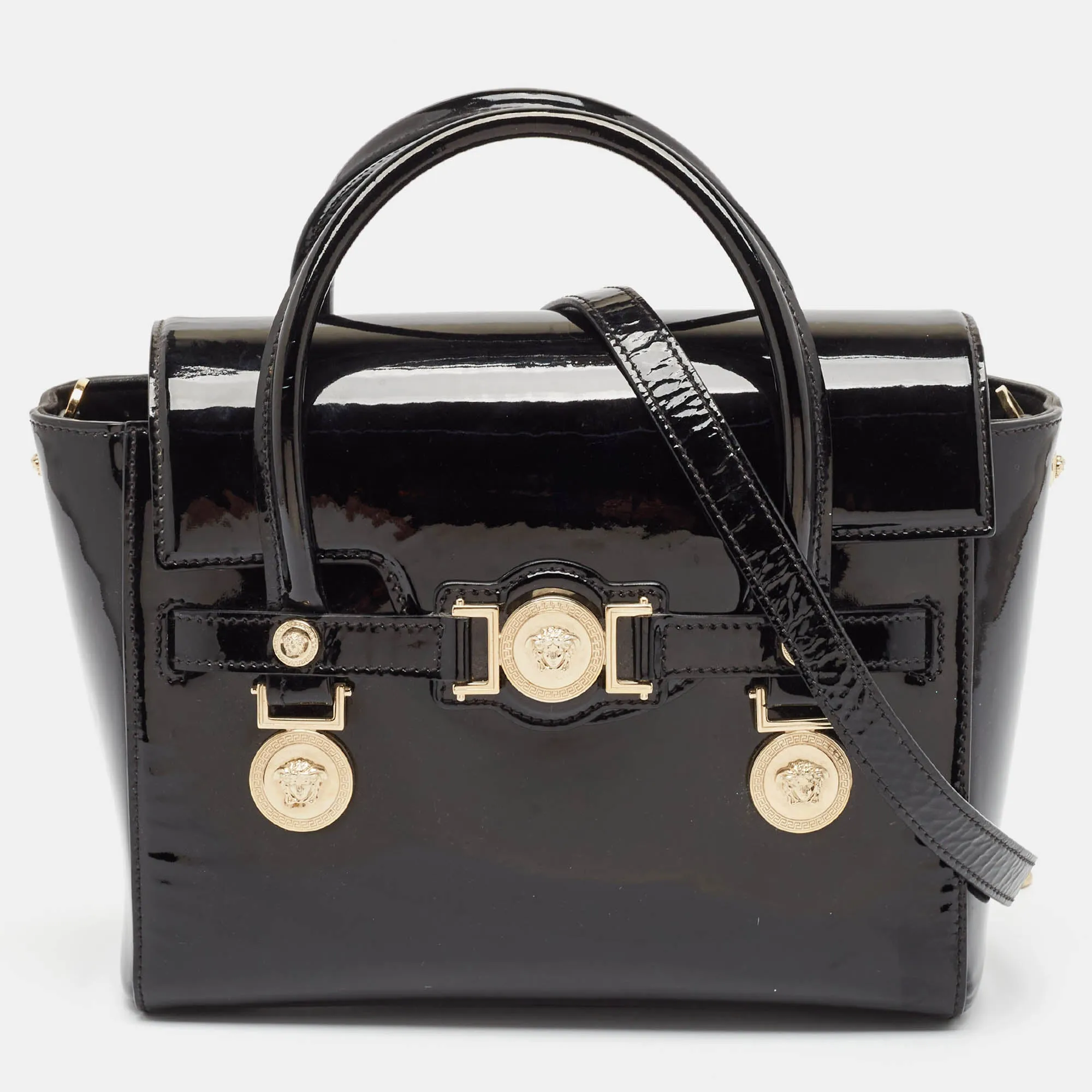 Black Patent Leather Medium Medusa Medallion Tote