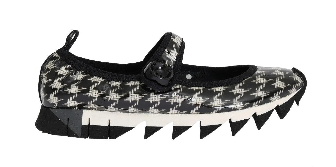 Black White Patent Leather Ballerina Shoes