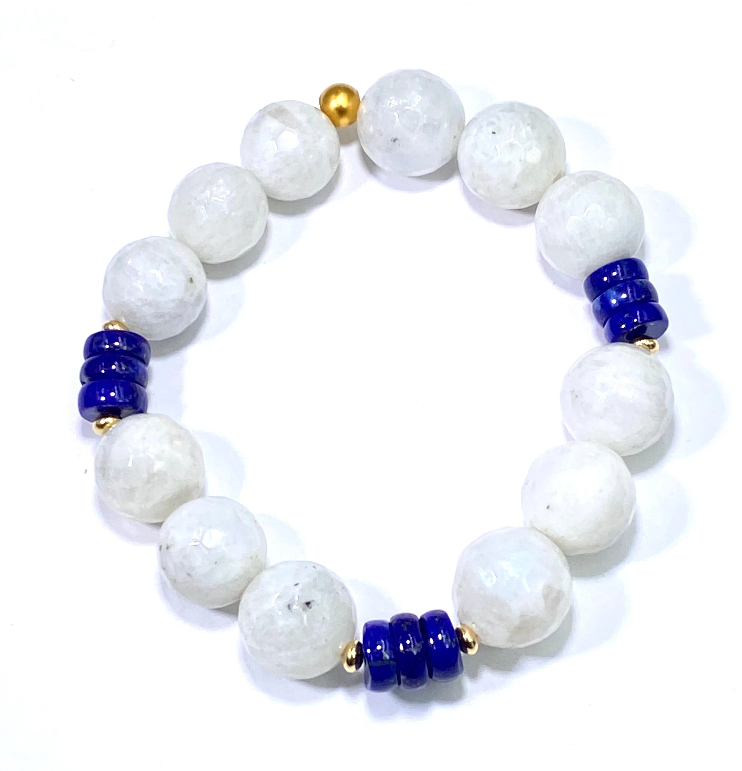 Blue and White Boho Stretch Bracelet Stacking Set of 2 Rainbow Moonstone Blue Lapis