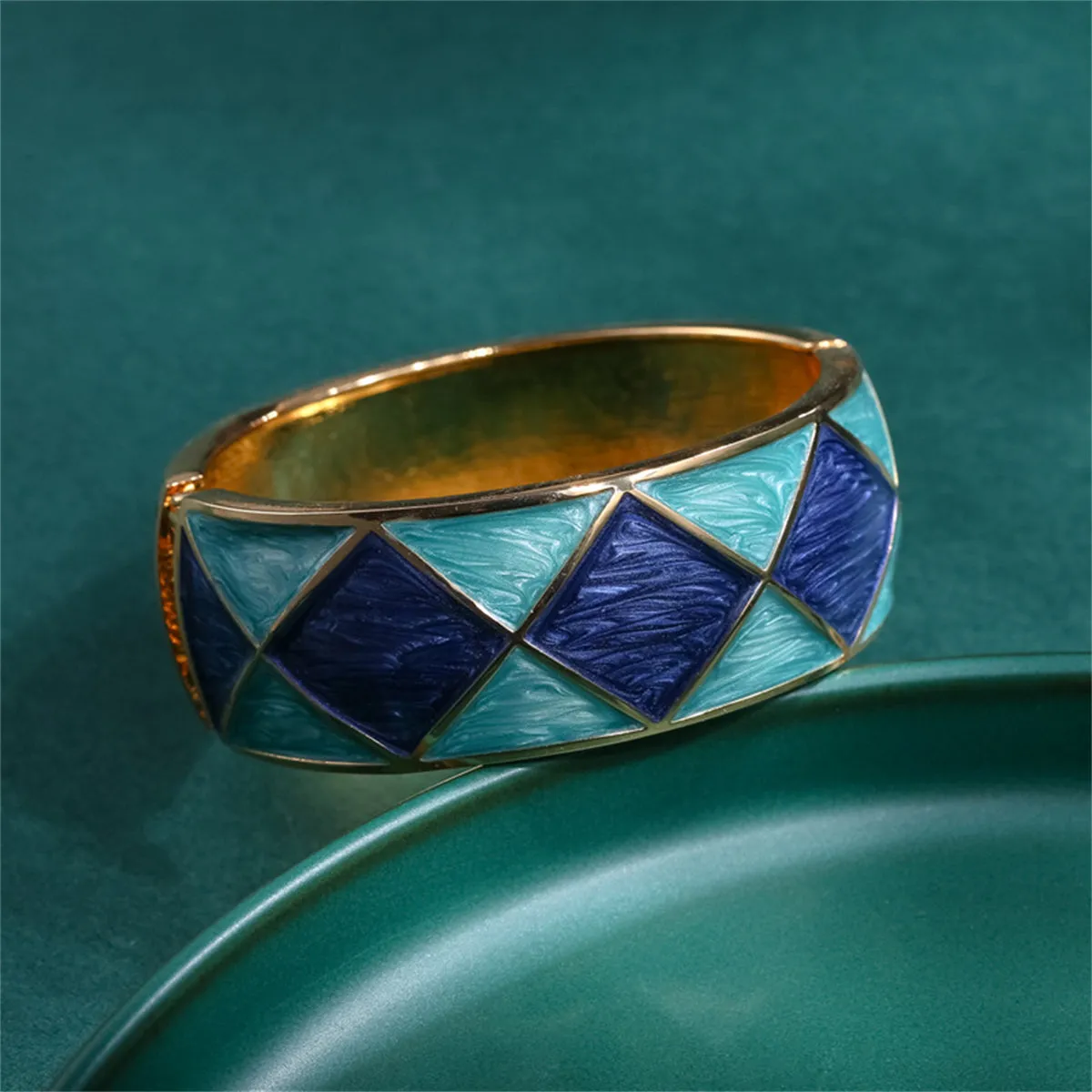 Blue Enamel & 18K Gold-Plated Rhombus Bangle