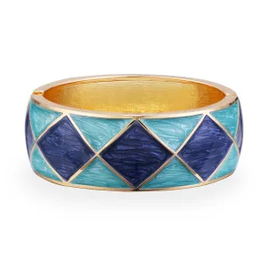 Blue Enamel & 18K Gold-Plated Rhombus Bangle