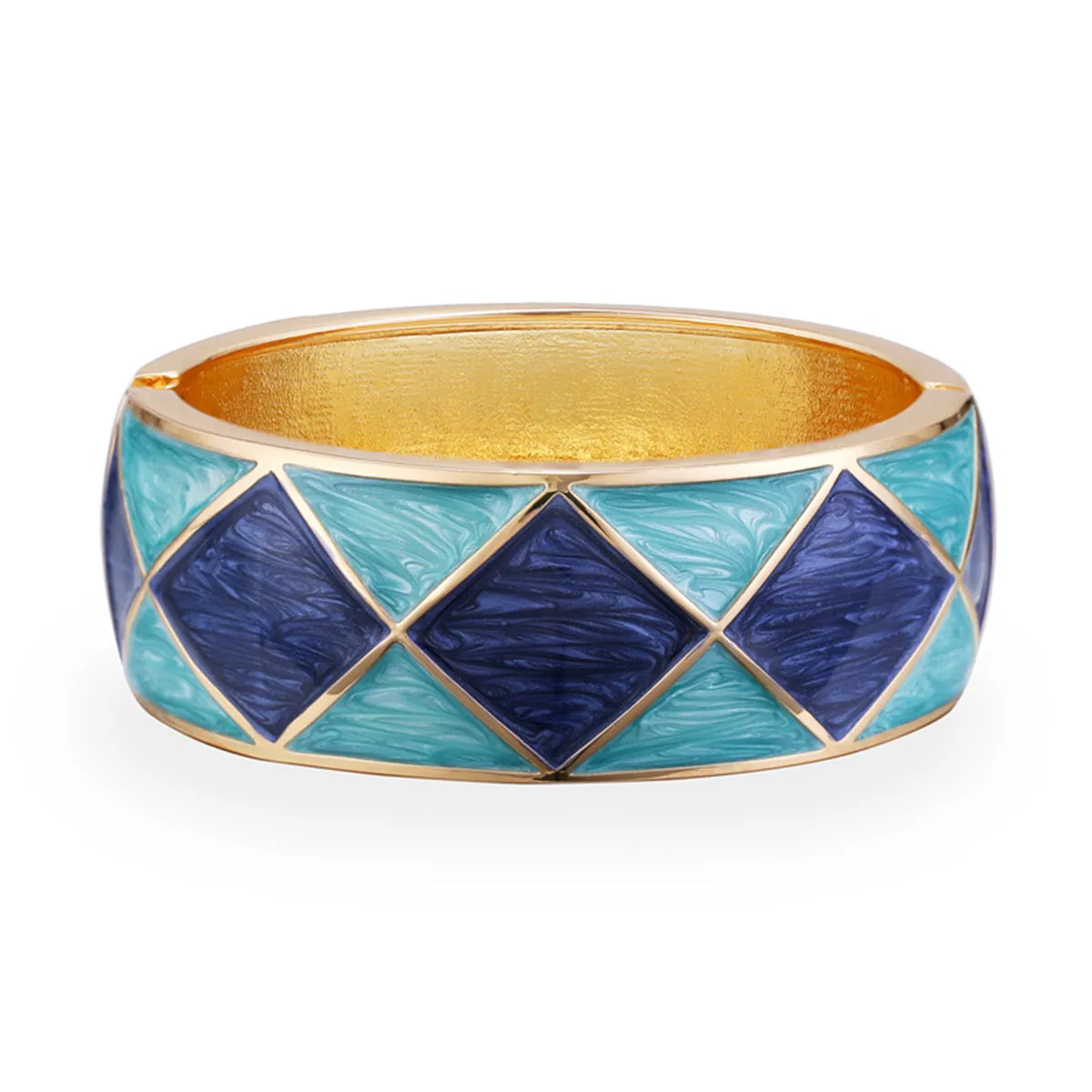 Blue Enamel & 18K Gold-Plated Rhombus Bangle