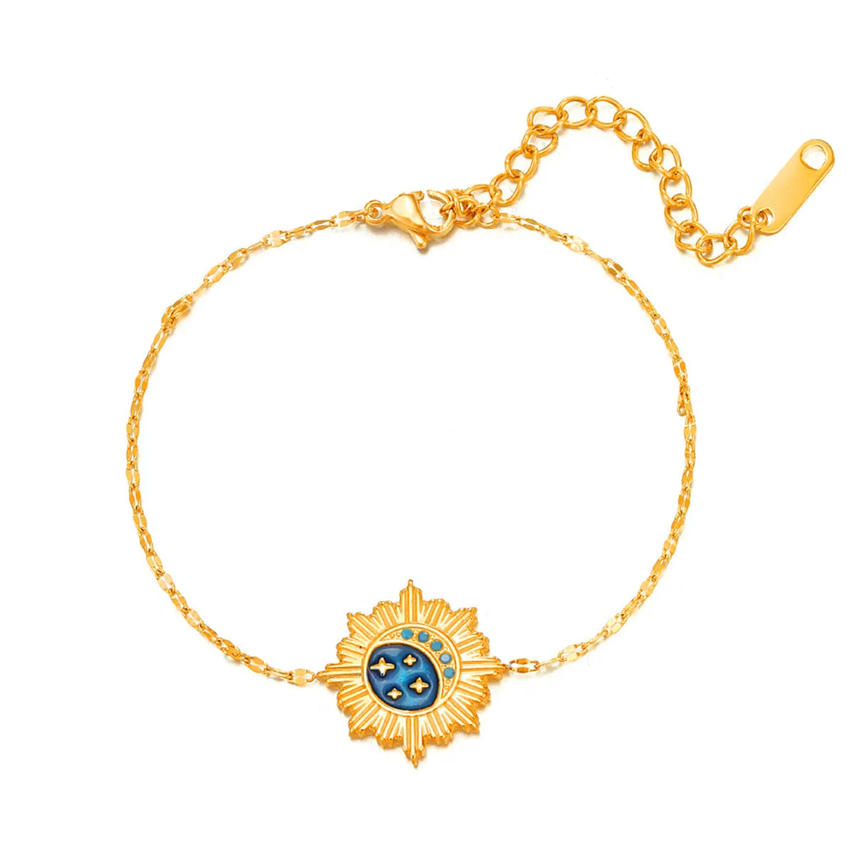 Blue Enamel & Rsein 18K Gold-Plated Celestial Charm Bracelet