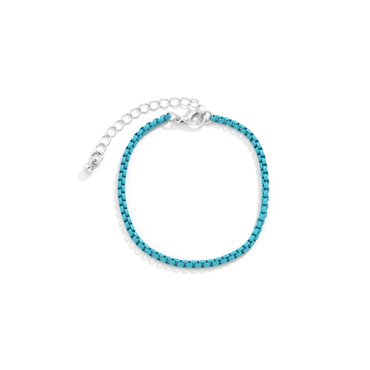 Blue Enamel & Silver-Plated Chain Bracelet