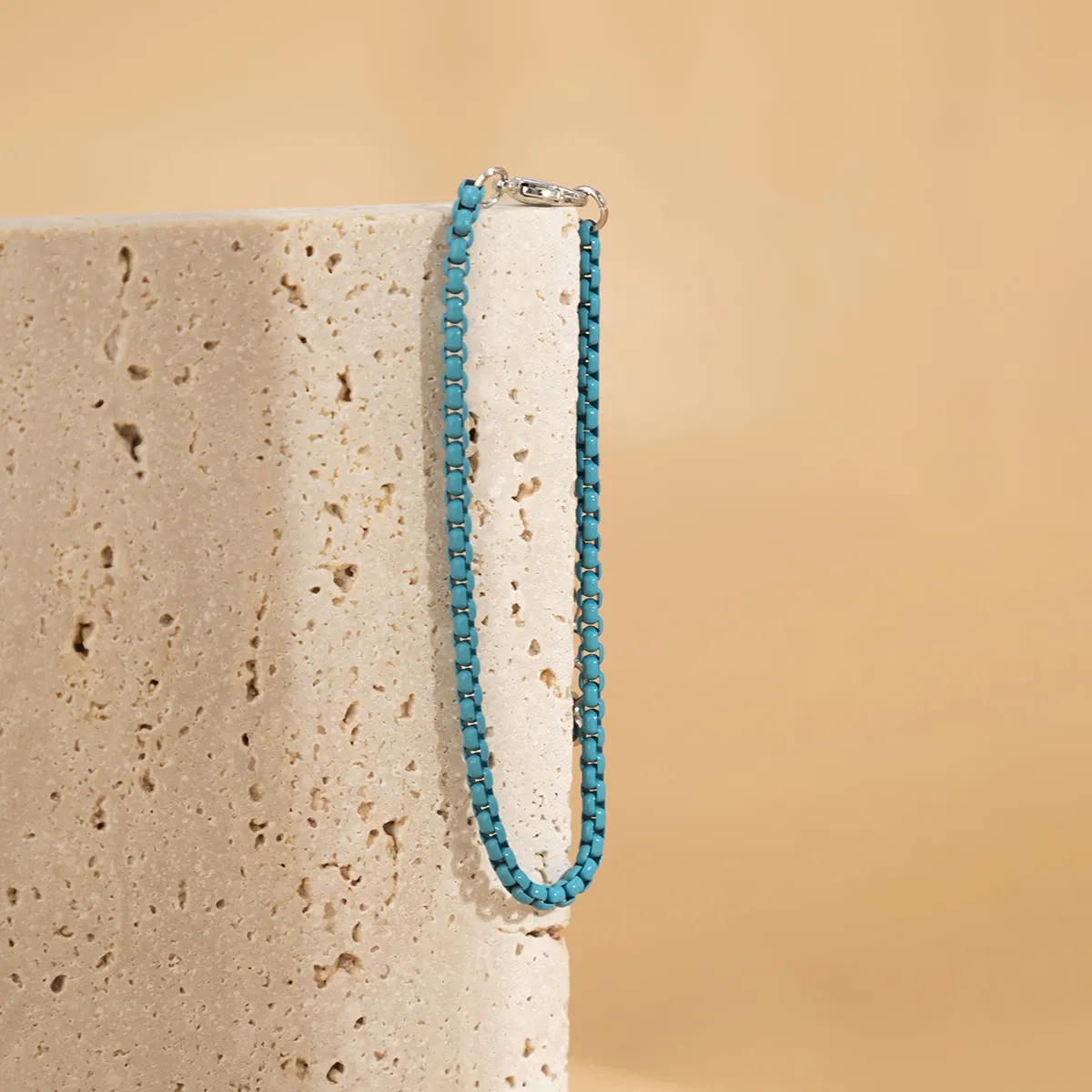 Blue Enamel & Silver-Plated Chain Bracelet