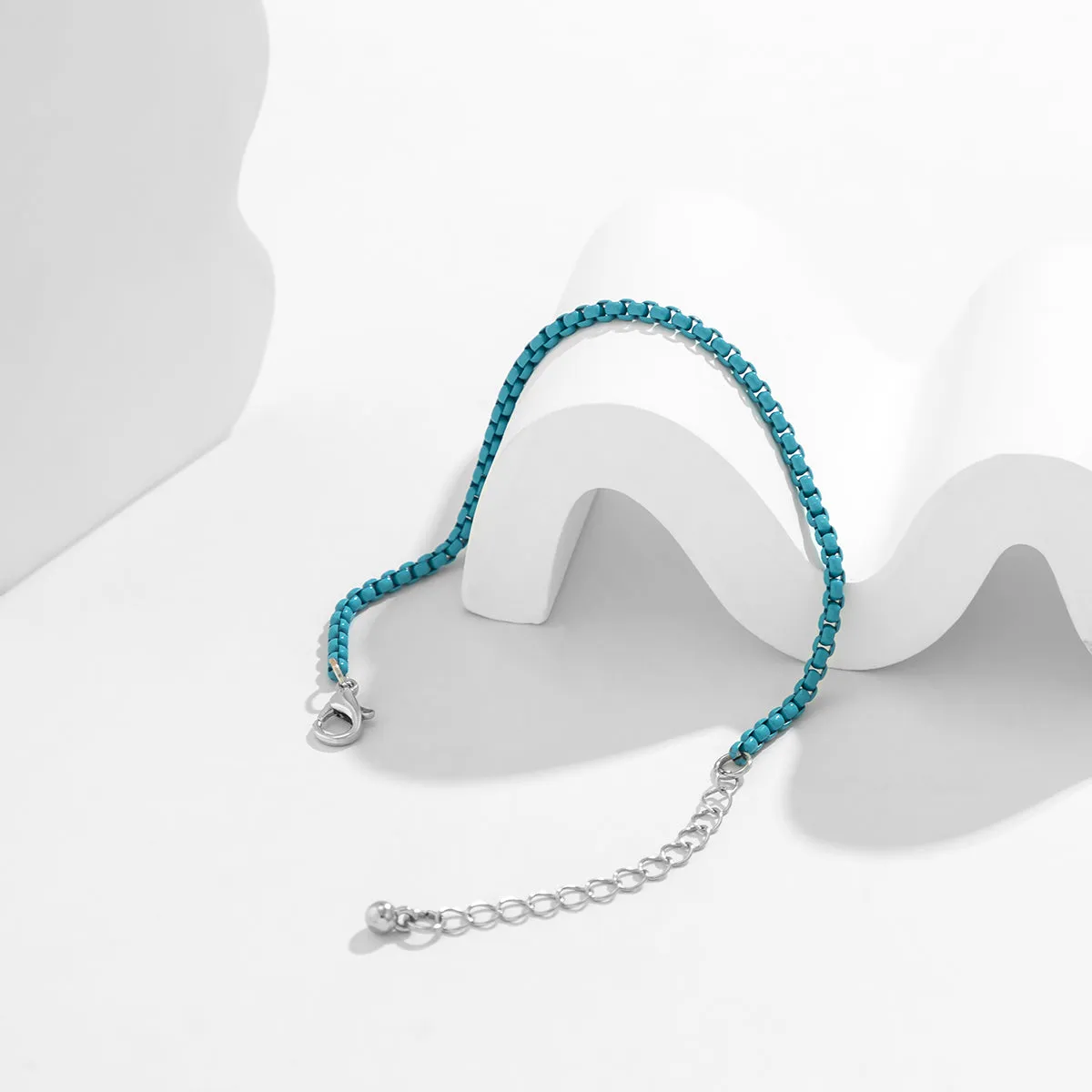 Blue Enamel & Silver-Plated Chain Bracelet