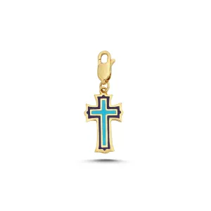 BLUE ENAMEL CROSS CHARM