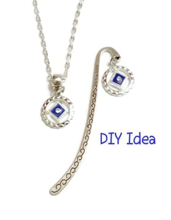 Blue Enamel With Clear Crystal Pendant Charms - Narcotics Anonymous