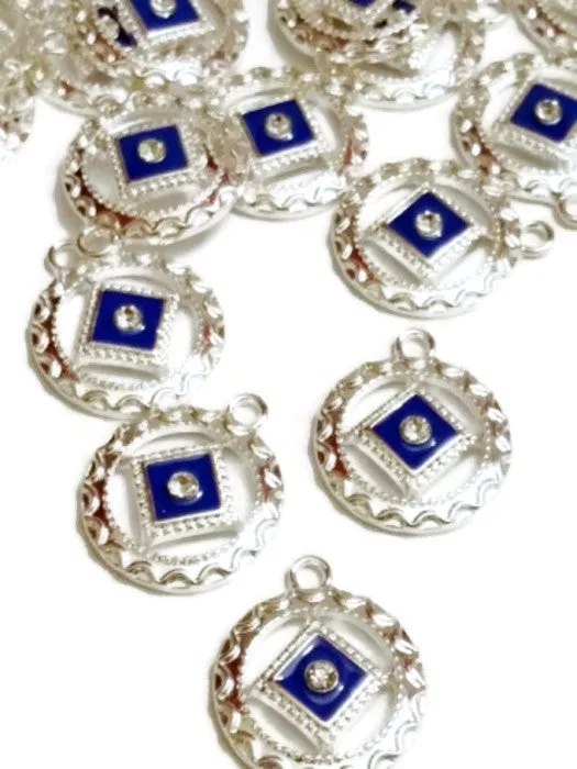 Blue Enamel With Clear Crystal Pendant Charms - Narcotics Anonymous