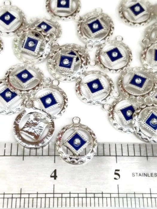 Blue Enamel With Clear Crystal Pendant Charms - Narcotics Anonymous