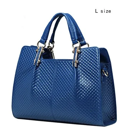 Blue Genuine Leather Women Handbags Zipper Pocket