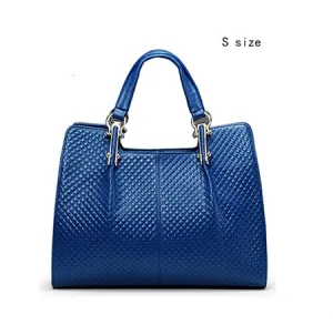 Blue Genuine Leather Women Handbags Zipper Pocket