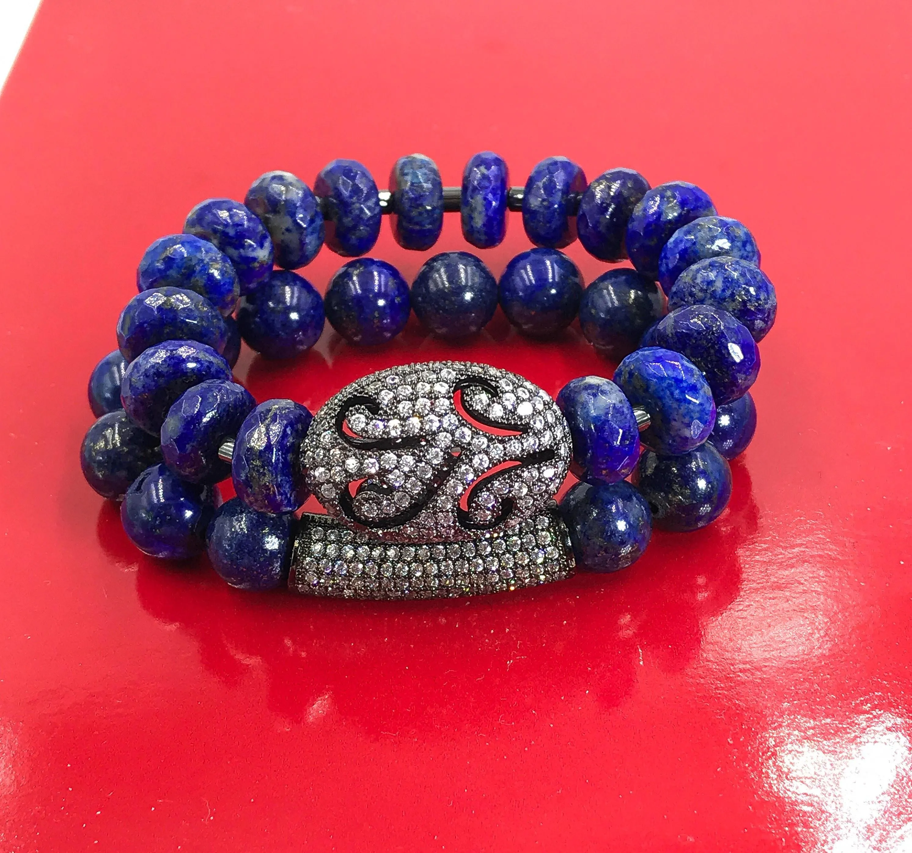 Blue Lapis Stretch Gemstone Beaded Bracelets Set of 2