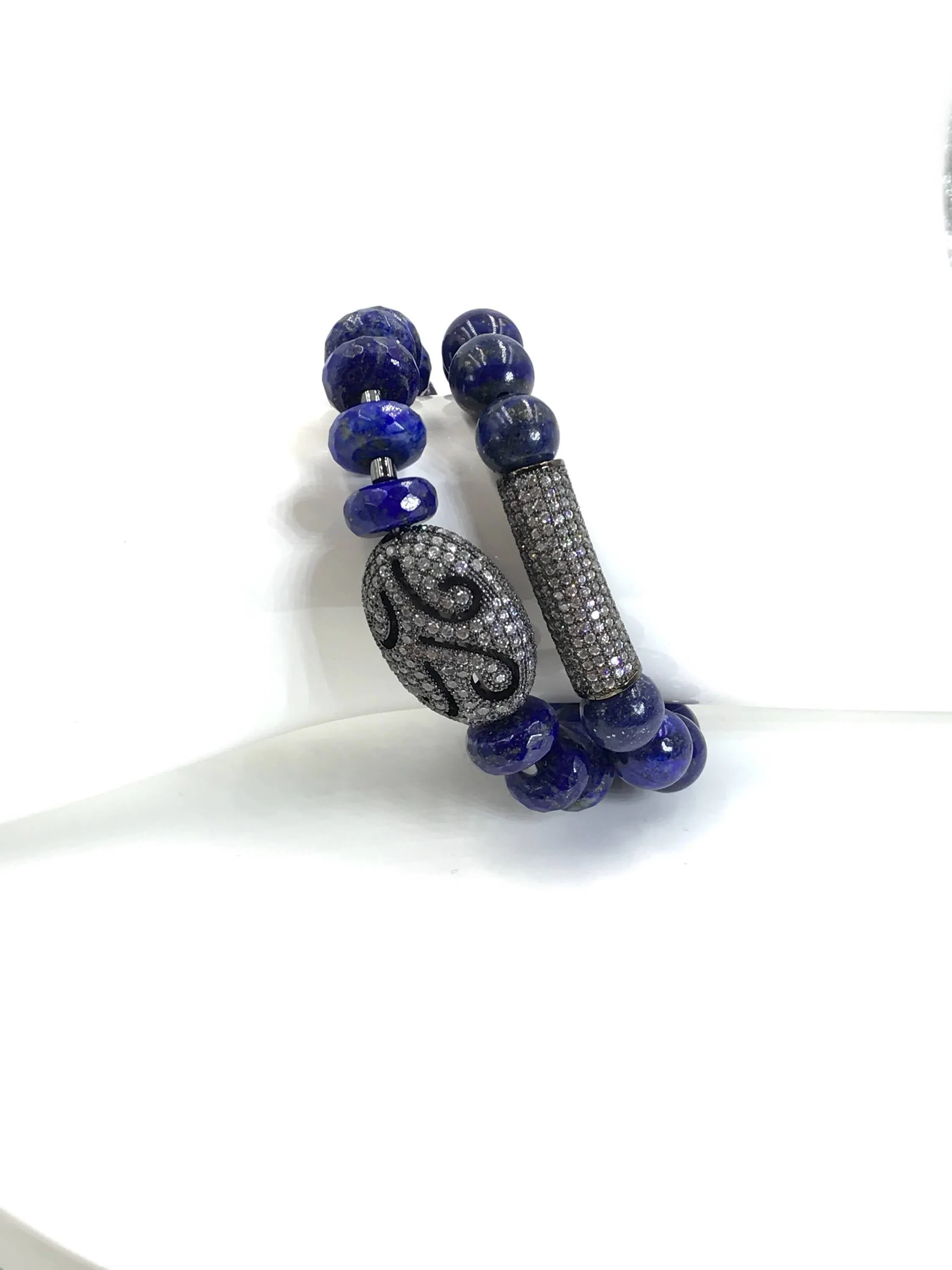 Blue Lapis Stretch Gemstone Beaded Bracelets Set of 2