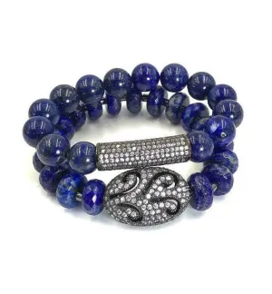 Blue Lapis Stretch Gemstone Beaded Bracelets Set of 2