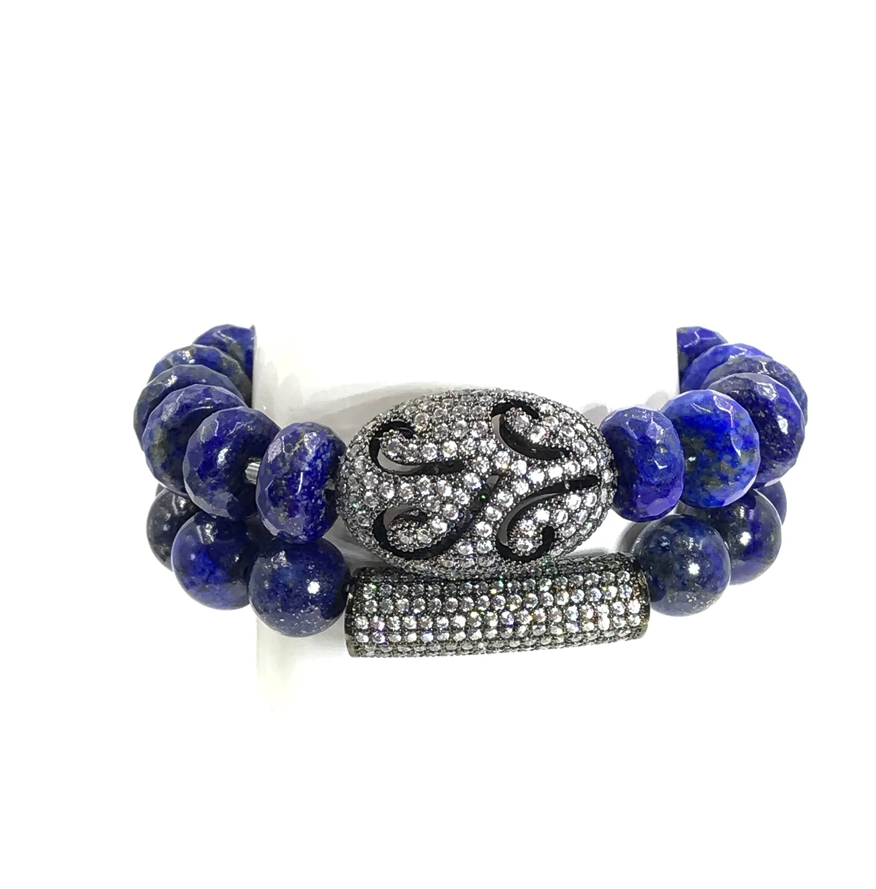 Blue Lapis Stretch Gemstone Beaded Bracelets Set of 2