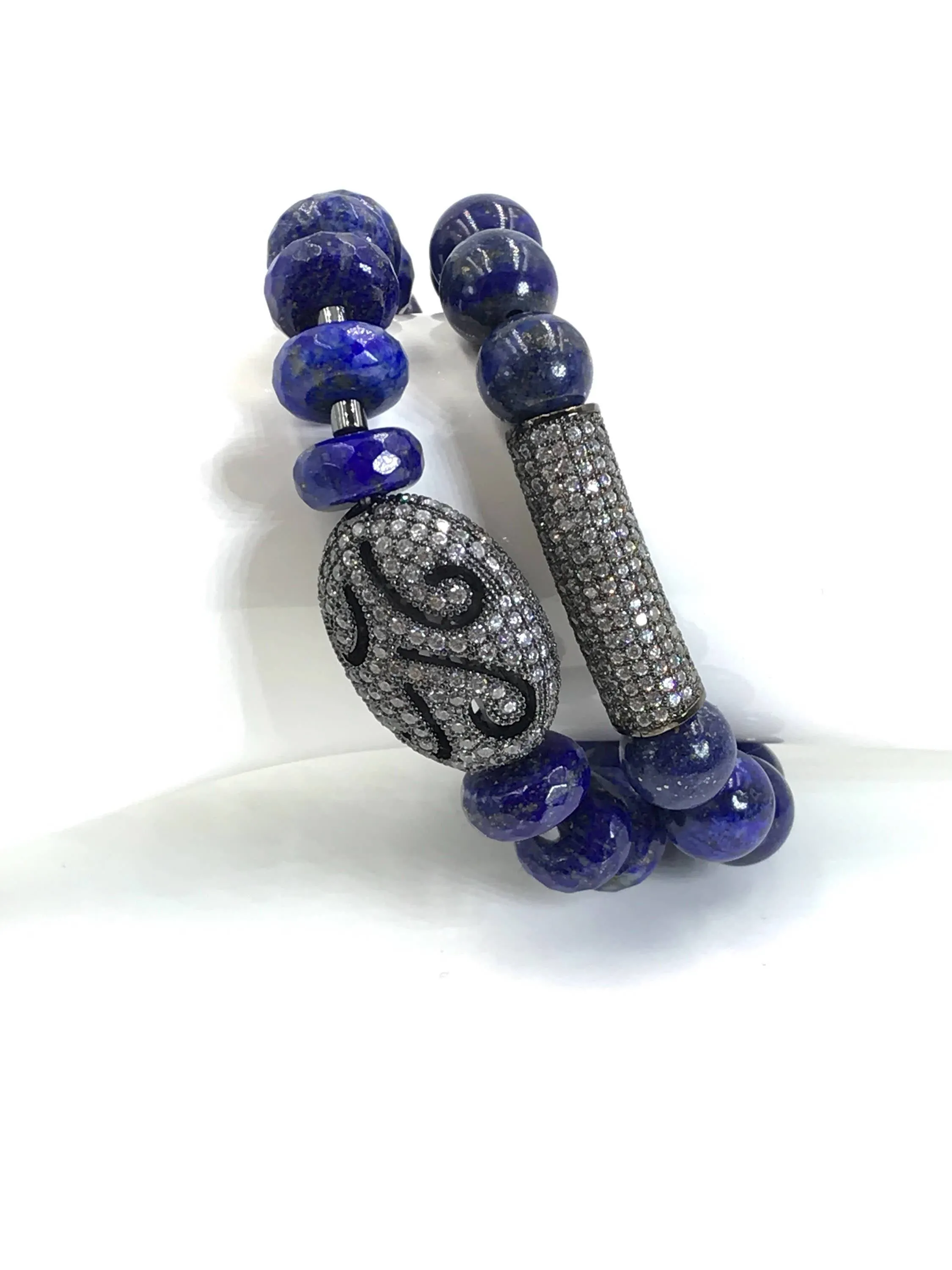 Blue Lapis Stretch Gemstone Beaded Bracelets Set of 2