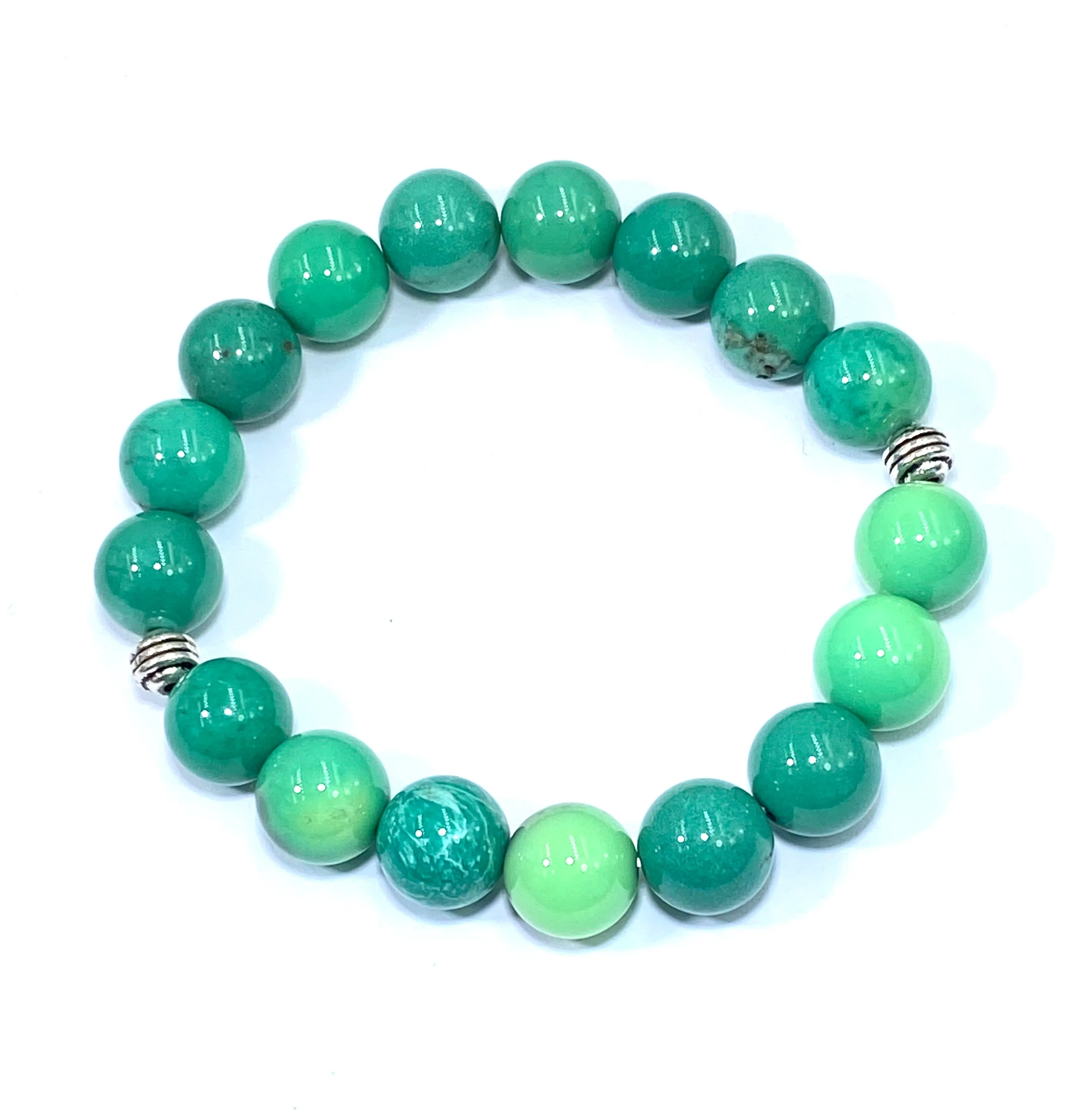 Boho Bracelet Stack Set of 3 Gemstone Coral, Aqua, Green, Blue, Silver